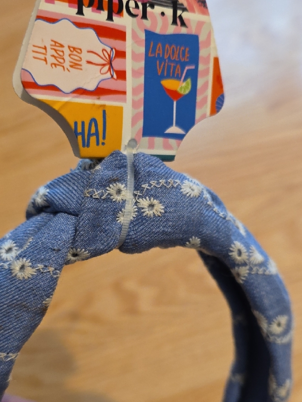 Piper•k Denim Blue Daisy Knotted Headband - Picture 6 of 7